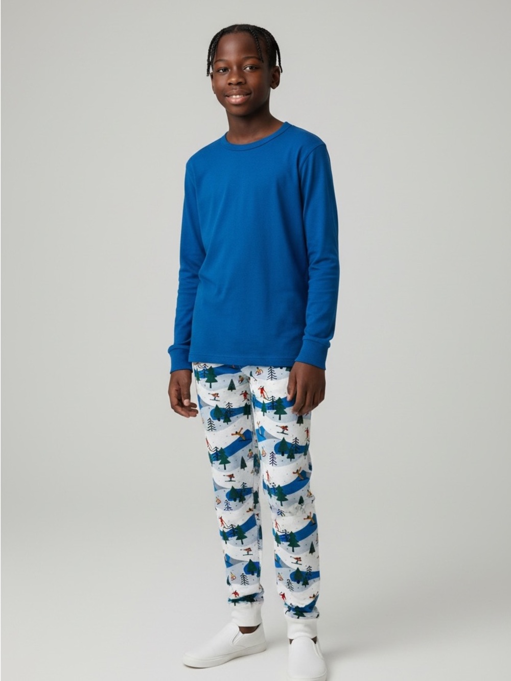 Hanna Andersson Organic Cotton Boys Long John PJ Pants Size 10 140cm w/ Skiiers